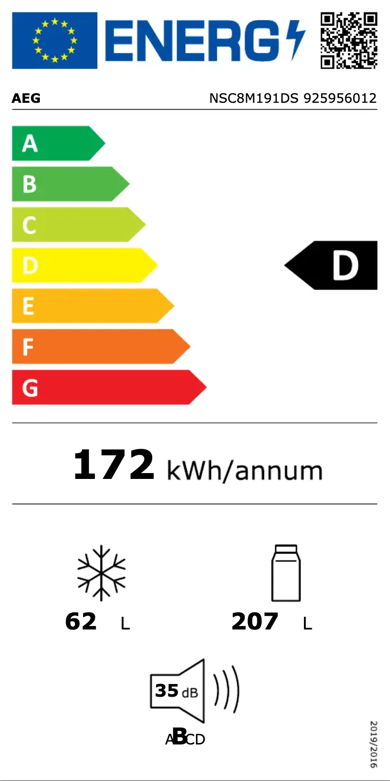 Page 1 de la notice Label énergétique AEG NSC8M191DS