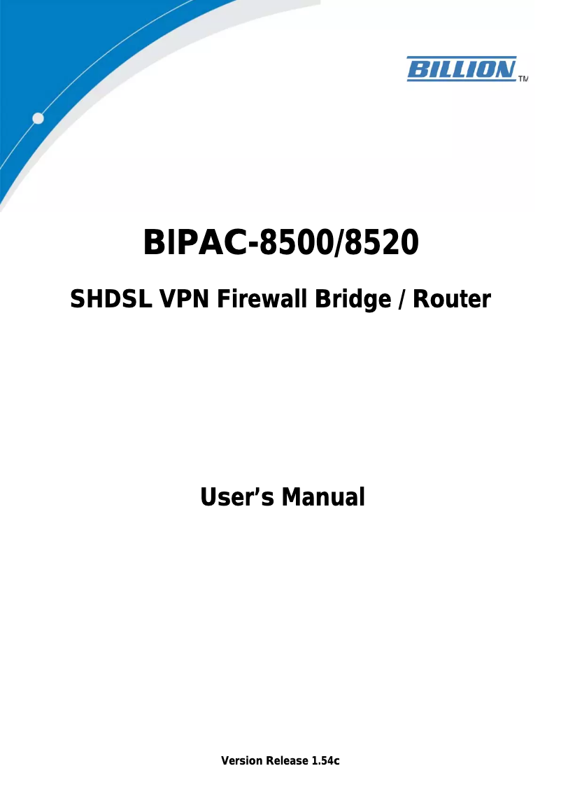 Page n°1 - Manuel utilisateur Billion BIPAC 8500