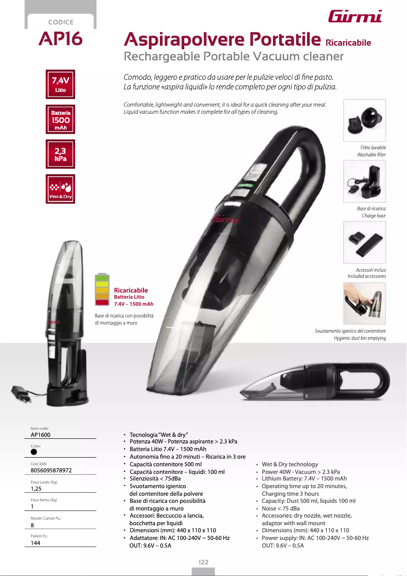 Page 1 de la notice Fiche technique Girmi AP16