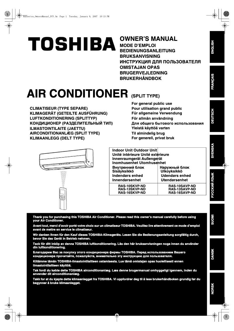Image de la première page du manuel de l'appareil RAS-16SKVP-ND