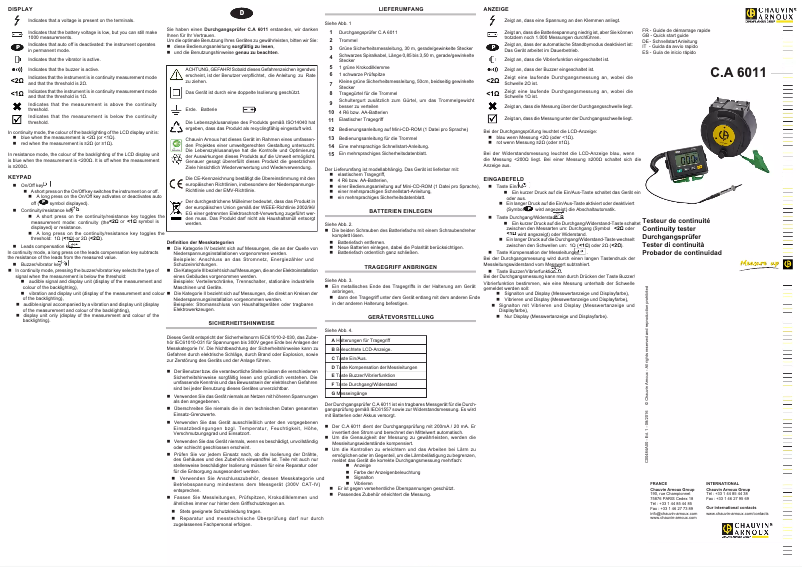 Page 1 de la notice Guide de démarrage rapide Chauvin Arnoux C.A 6011