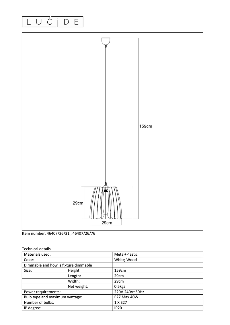 Page 1 de la notice Manuel utilisateur Lucide Etta 46407/26/76