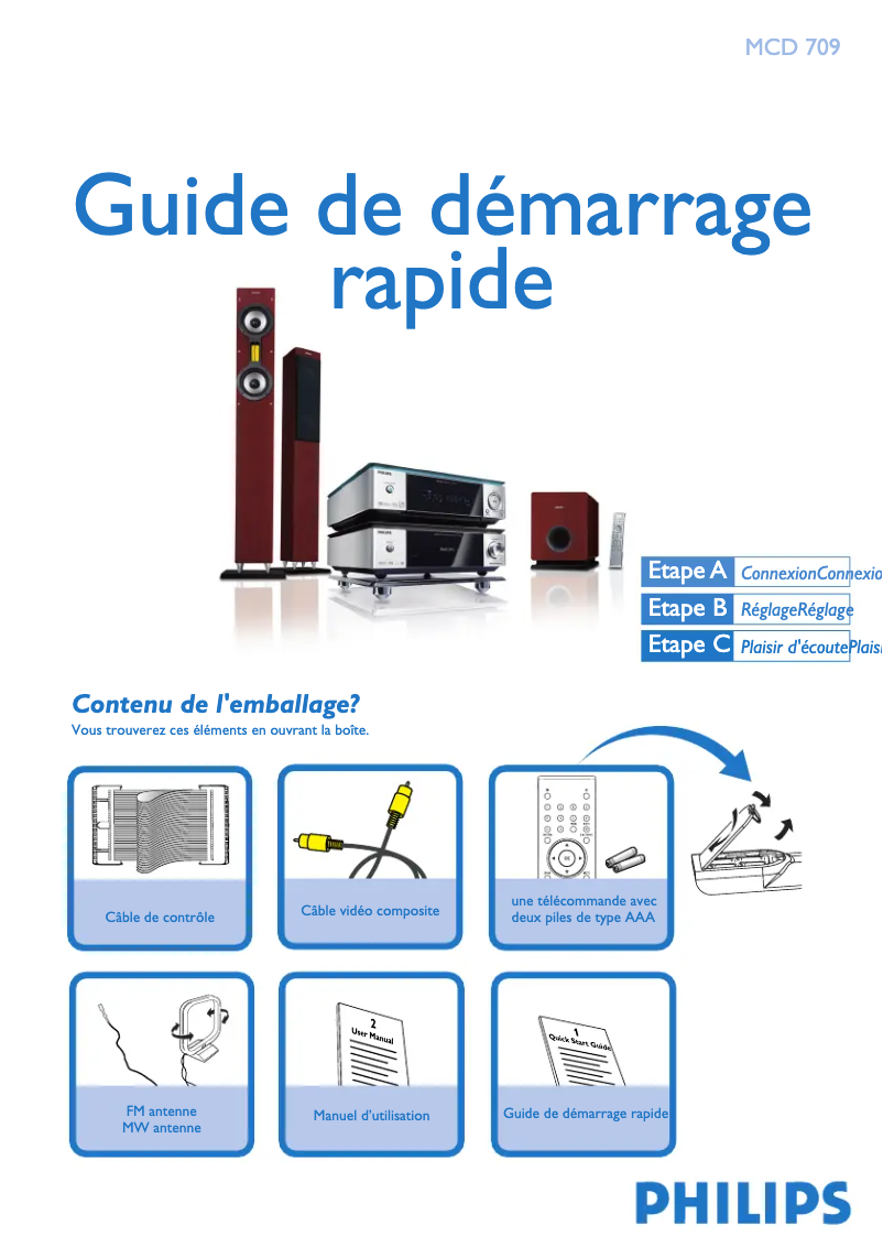 Page n°1 - Guide de démarrage rapide Philips MCD709