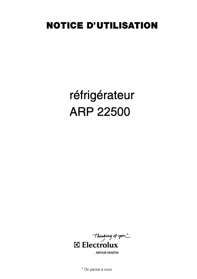 Page 1 de la notice Manuel utilisateur Arthur Martin-Electrolux ARP22500