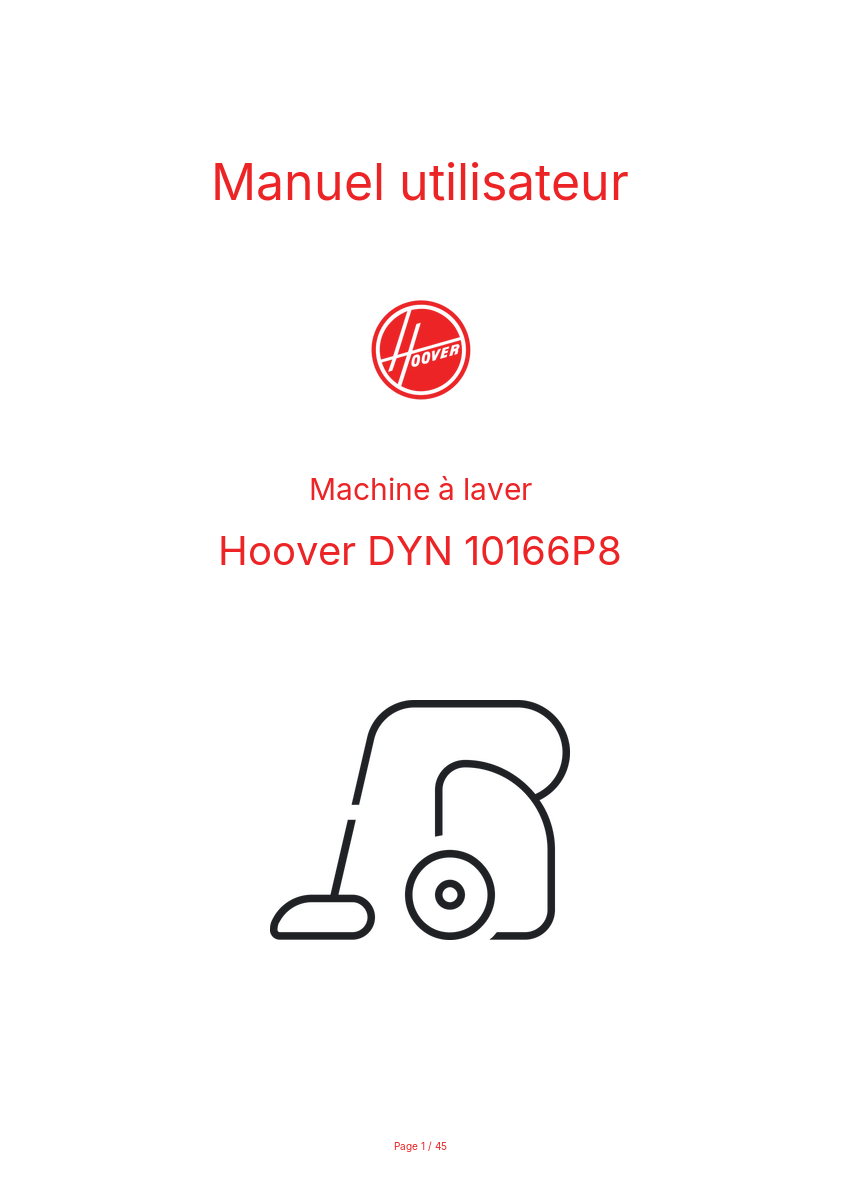 Page n°1 - Manuel utilisateur Hoover DYN 10166P8