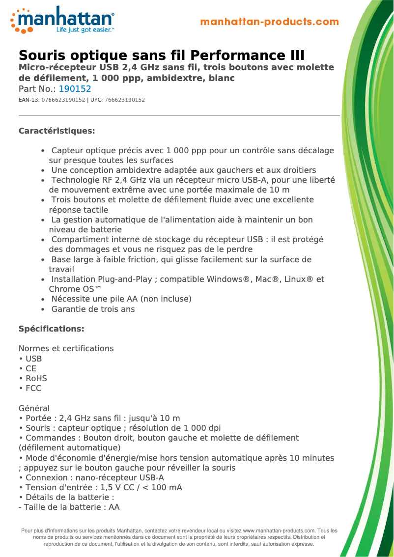 Page n°1 - Fiche technique Manhattan 190152