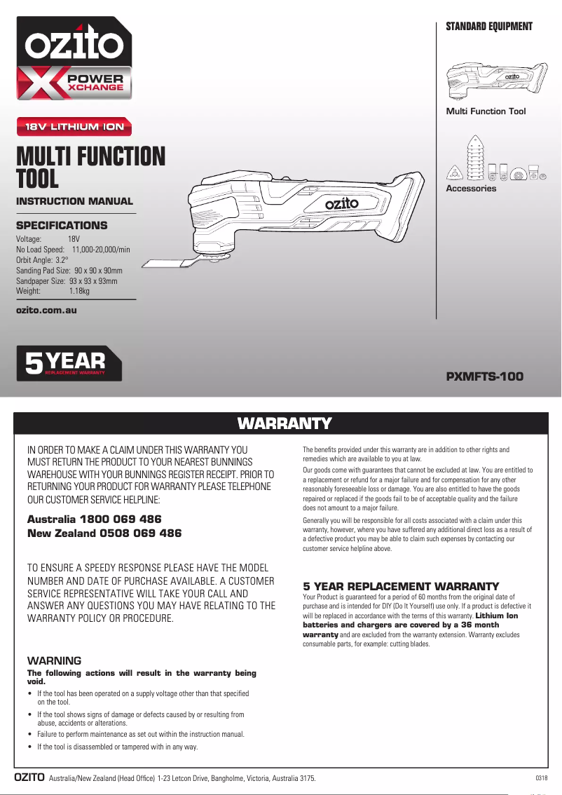 Page n°1 - Manuel utilisateur Ozito PXMFTS-100