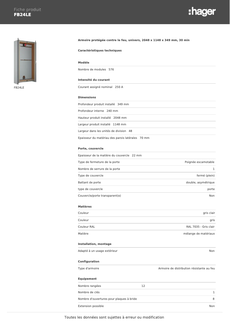 Page n°1 - Fiche technique Hager FB24LE