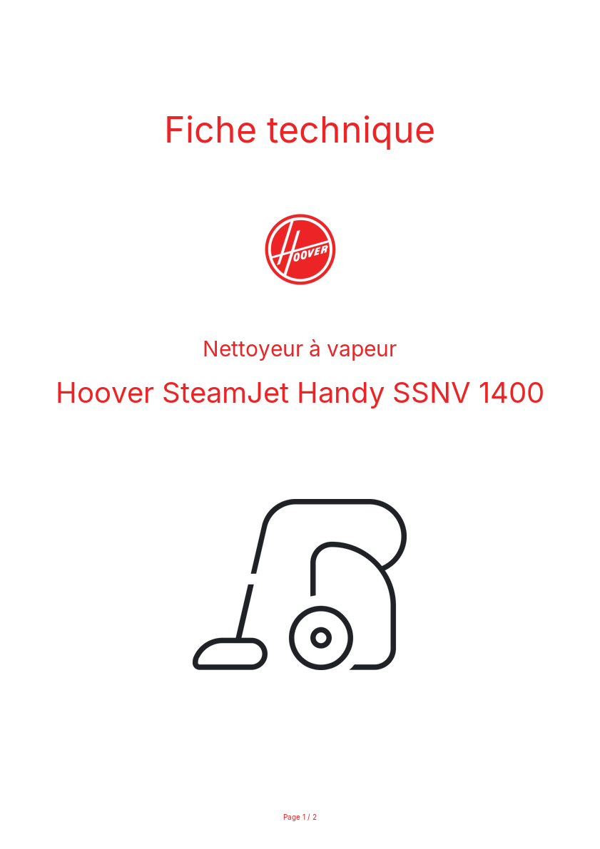 Page n°1 - Fiche technique Hoover SteamJet Handy SSNV 1400