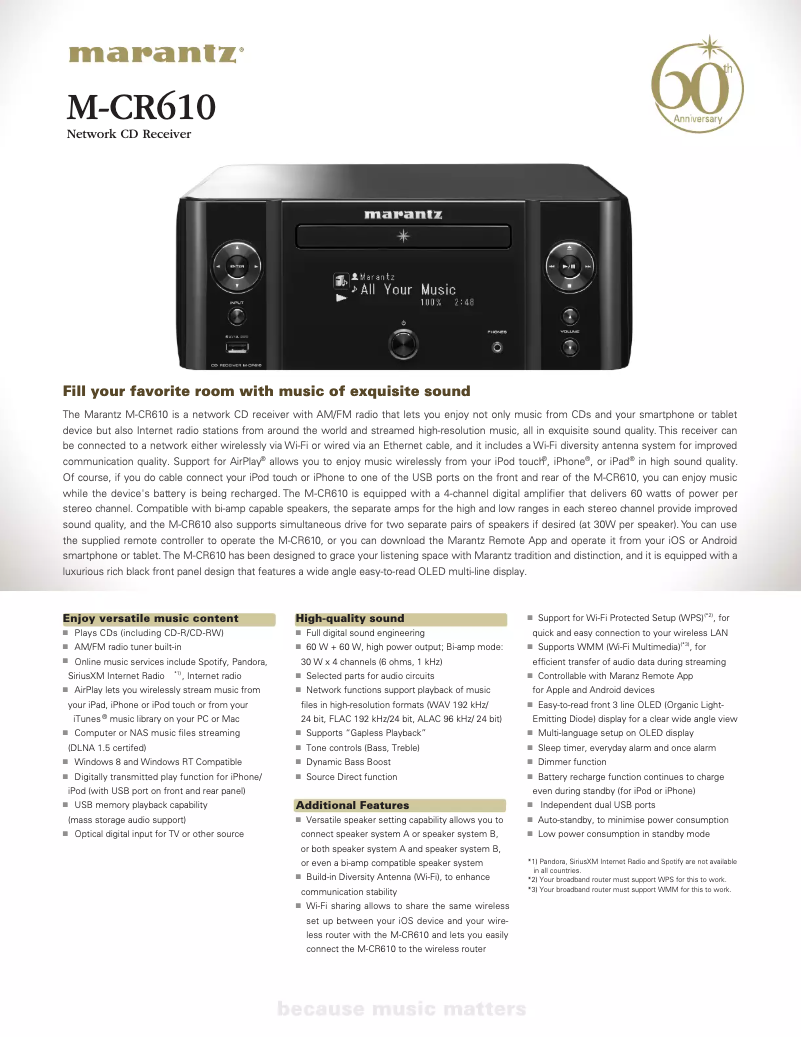 Página 1 del manual Ficha técnica Marantz M-CR610