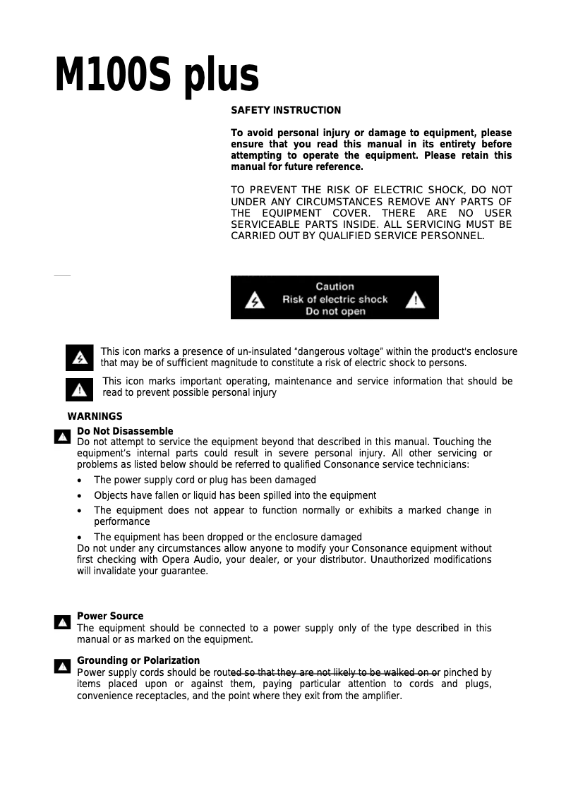 Page n°1 - Manuel utilisateur Opera-Consonance M100S Plus