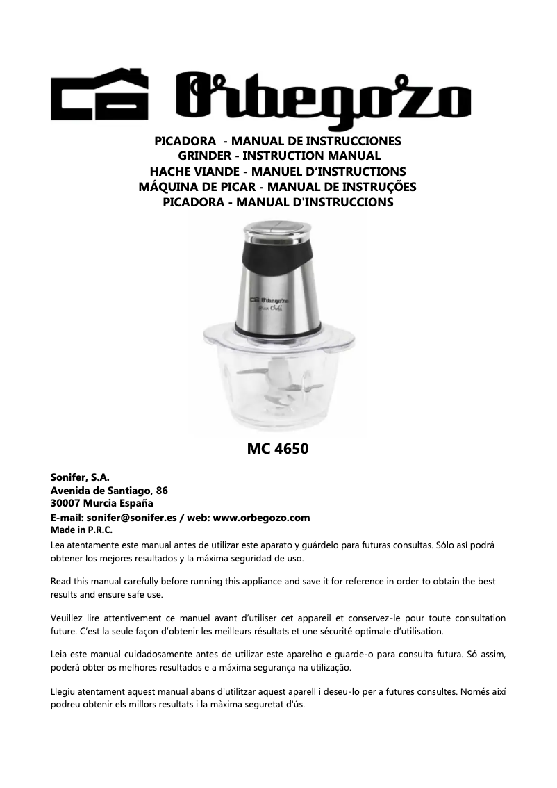 Page 1 de la notice Manuel utilisateur Orbegozo MC 4650