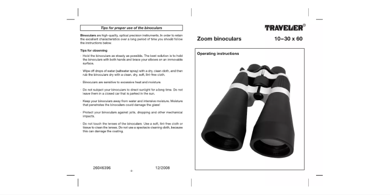 Page 1 de la notice Manuel utilisateur Traveler 10-30 x 60