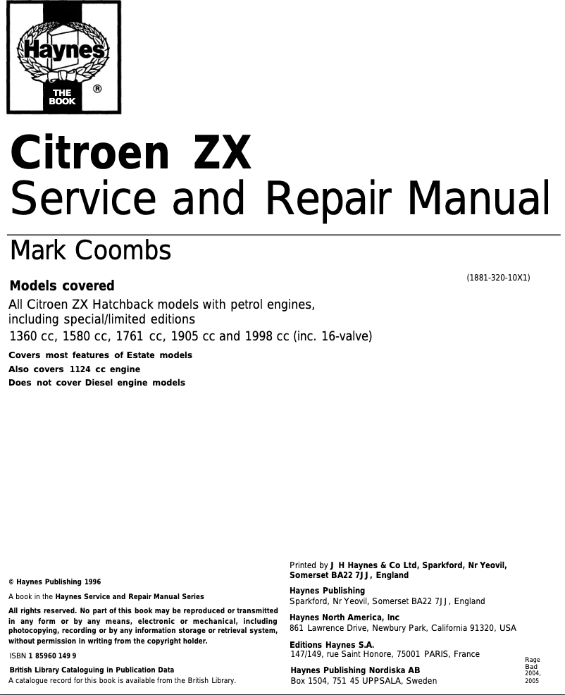 Página 1 del manual Manual de usuario Citroën ZX (1996)