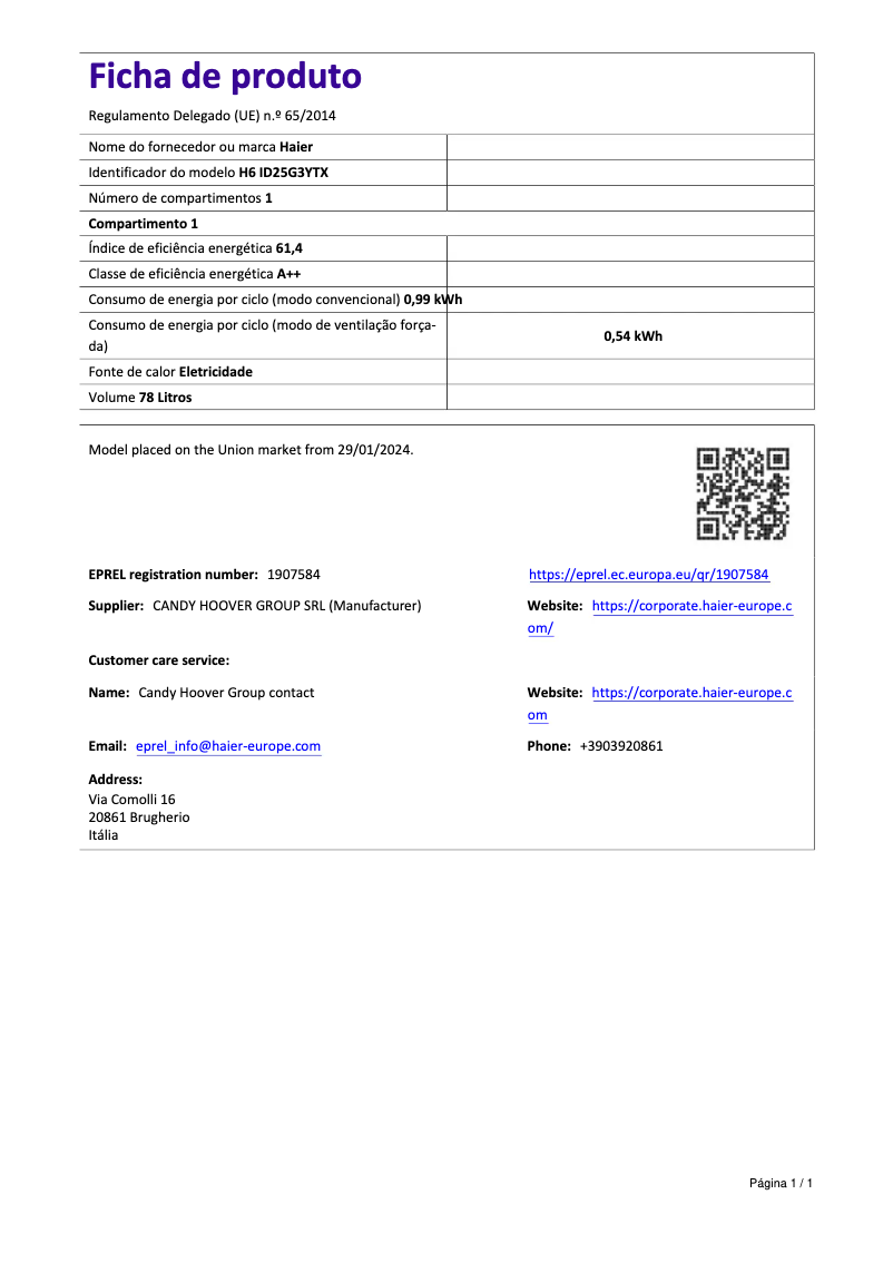 Page 1 de la notice Brochure Haier H6 ID25G3YTX