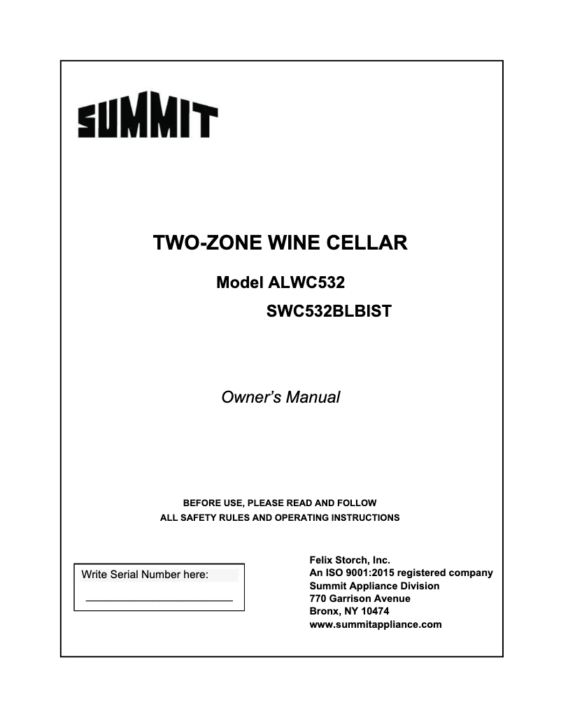 Page n°1 - Manuel utilisateur Summit ALWC532