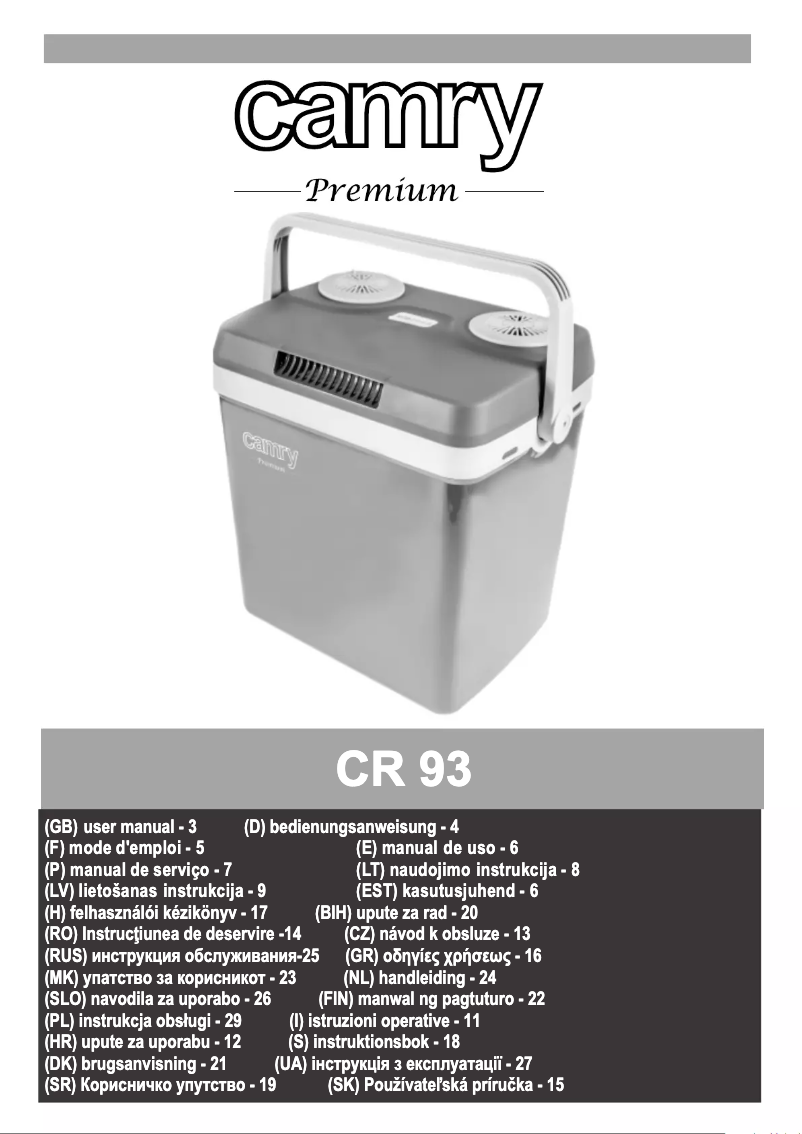 Page 1 de la notice Manuel utilisateur Camry CR 93