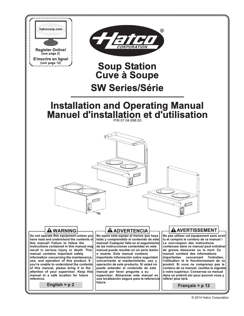 Page n°1 - Manuel utilisateur Hatco SW2-11QT