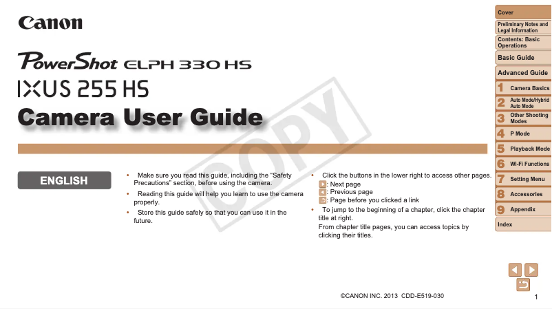 Page 1 de la notice Manuel utilisateur Canon IXUS 255 HS