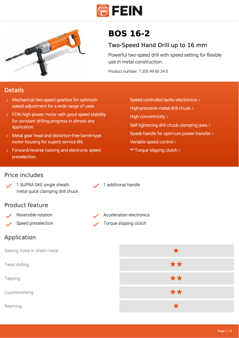 Page n°1 - Fiche technique Fein BOS 16-2
