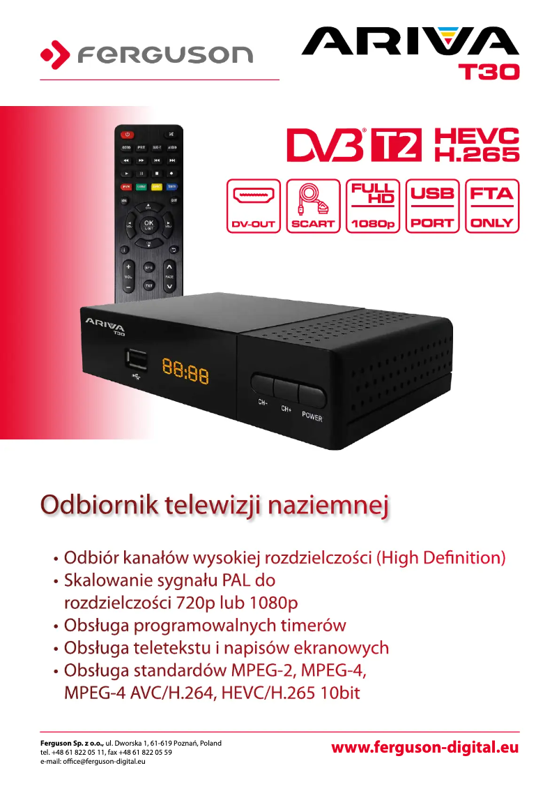 Page 1 de la notice Fiche technique Ferguson Ariva T30