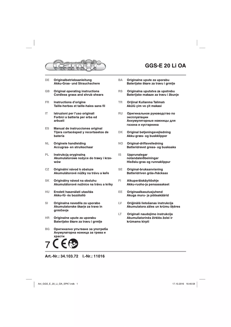 Page 1 de la notice Manuel utilisateur Gardol GGS-E 20 Li OA