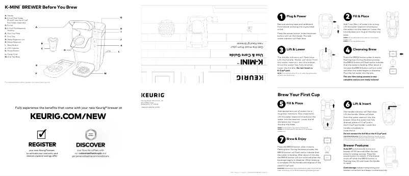Page 1 de la notice Manuel utilisateur Keurig K-Mini K15
