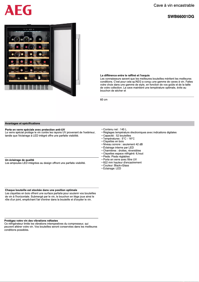 Página 1 del manual Ficha técnica AEG SWB66001DG