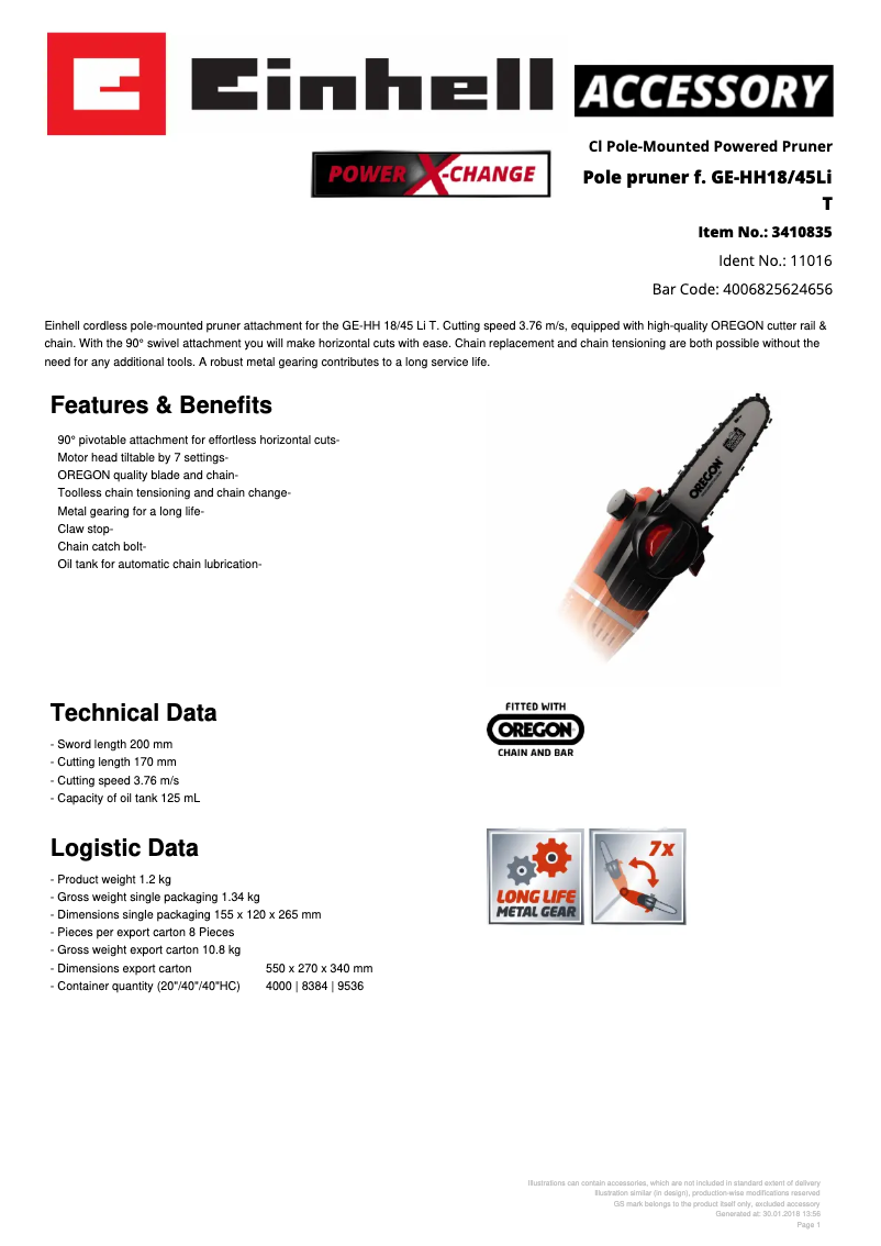 Page n°1 - Fiche technique Einhell GE-HH18/45Li T