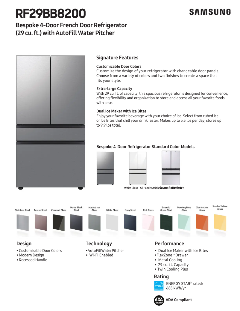 Page 1 de la notice Fiche technique Samsung RF29BB820012