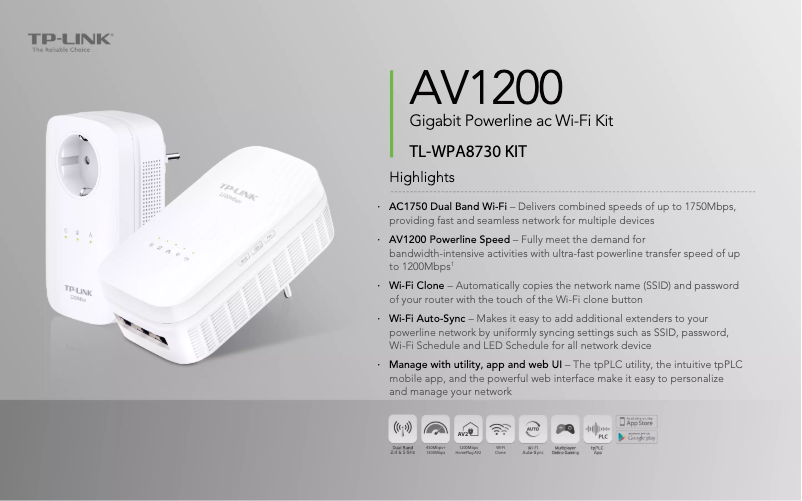 Page 1 de la notice Fiche technique TP-Link TL-WPA8730 KIT