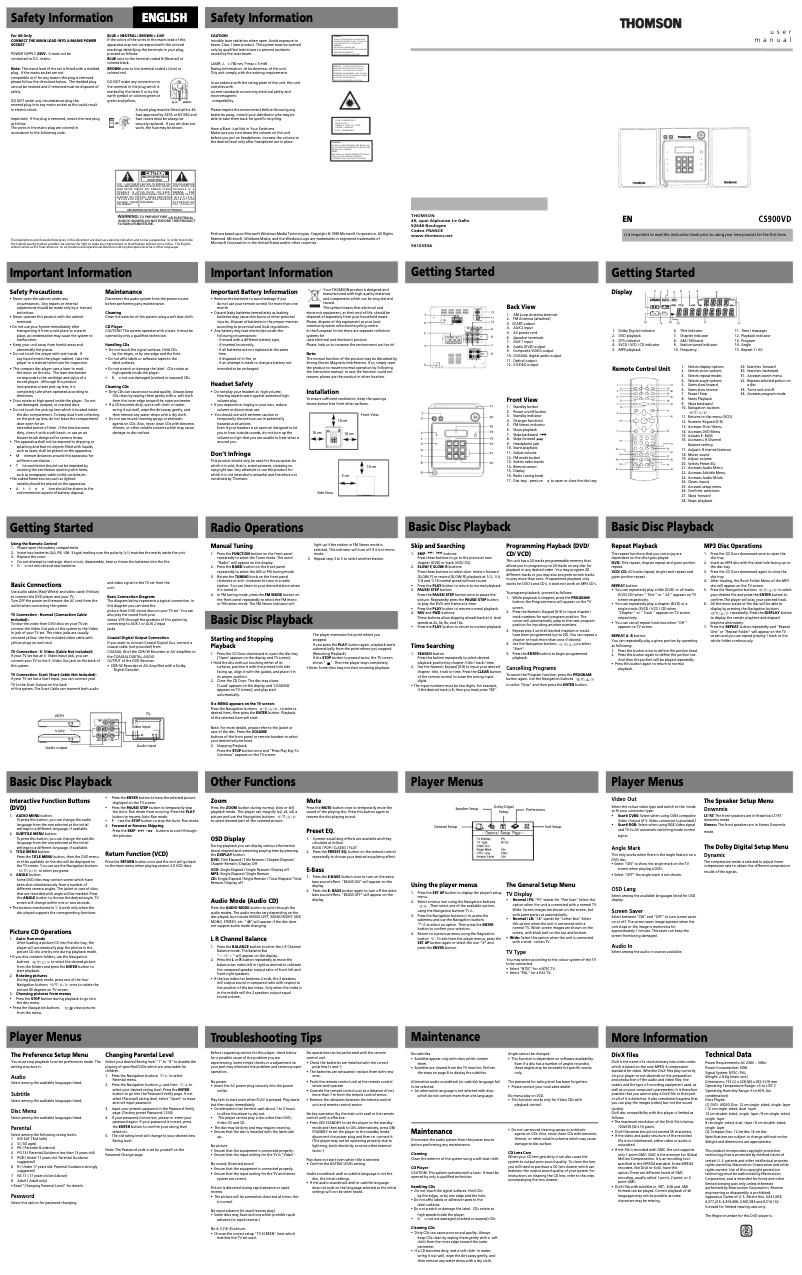 Page 1 de la notice Manuel utilisateur Thomson CS900