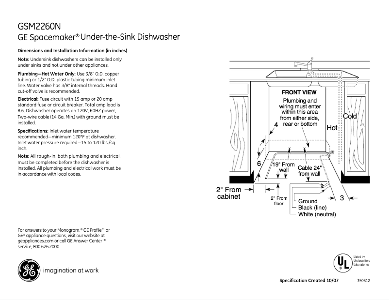 Page 1 de la notice Fiche technique GE GSM2260NSS