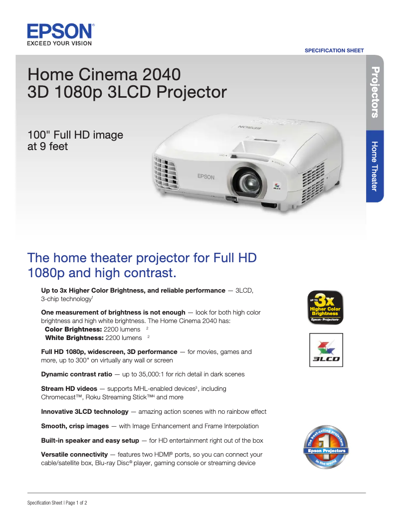 Image de la première page du manuel de l'appareil PowerLite Home Cinema 2040