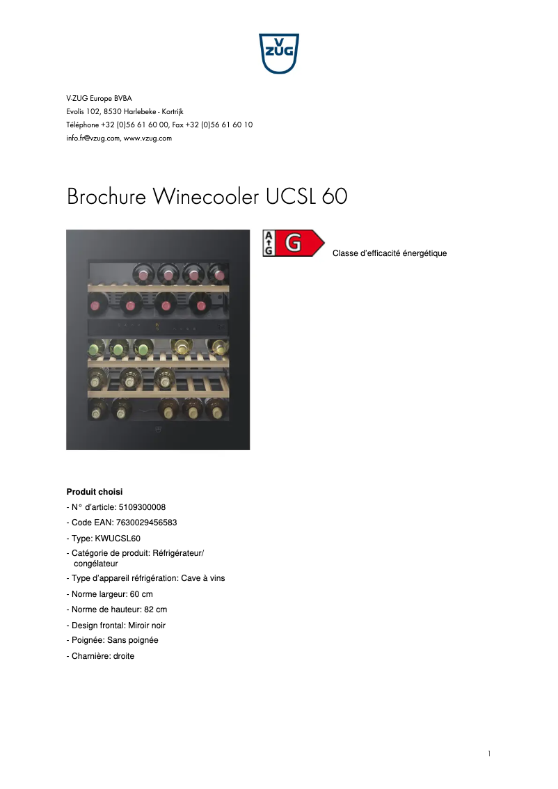 Image de la première page du manuel de l'appareil Winecooler UCSL 60