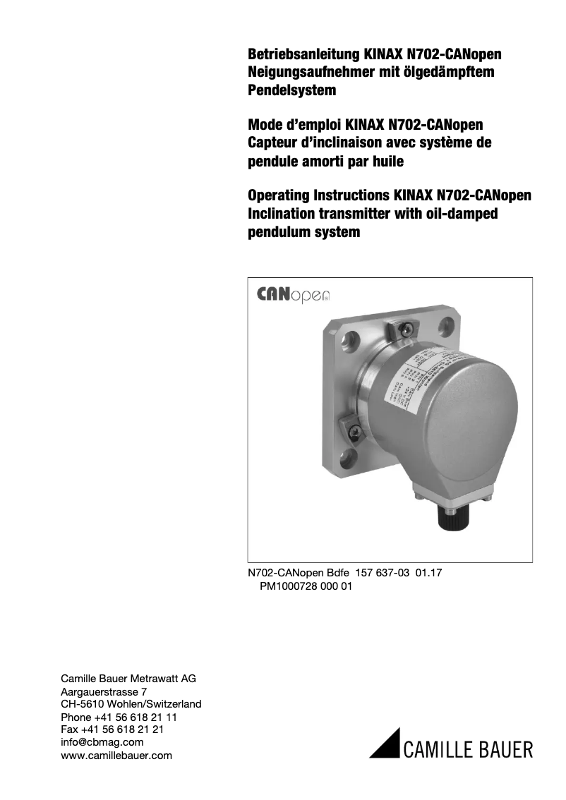 Page 1 de la notice Manuel utilisateur Camille Bauer KINAX N702-CANopen