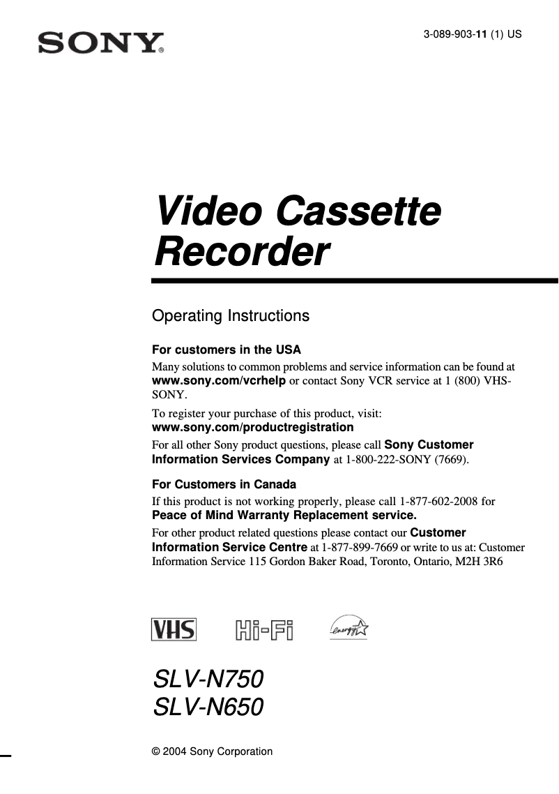 Página 1 del manual Manual de usuario Sony SLV-N650