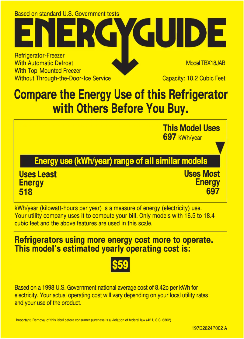 Page n°1 - Label énergétique GE TBX18JABCC