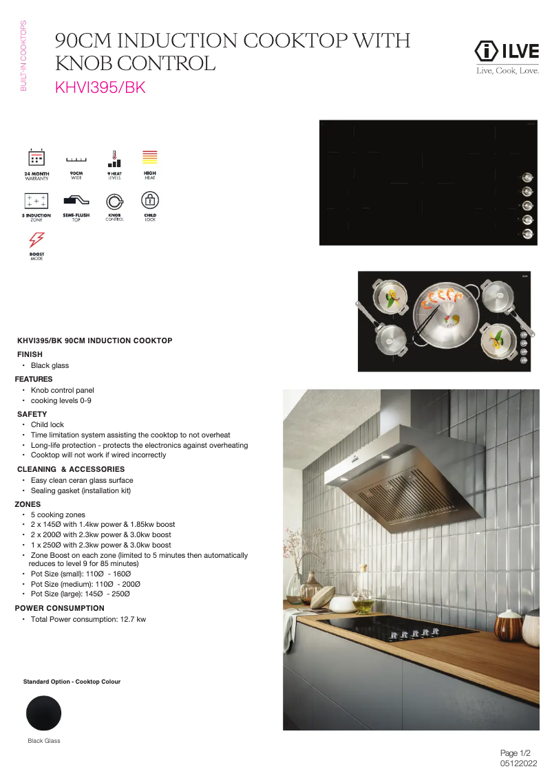 Page 1 de la notice Fiche technique Ilve KHVI395BK