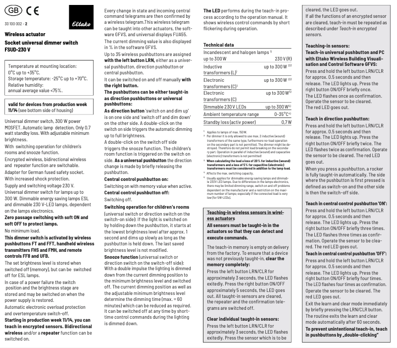 Page 1 de la notice Manuel utilisateur Eltako FSUD-230