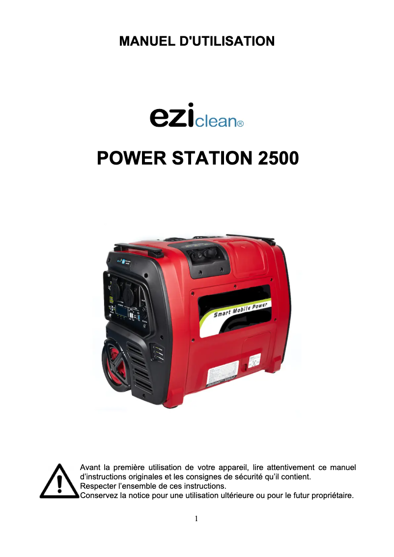 Page 1 de la notice Manuel utilisateur EZIclean Power Station 2500