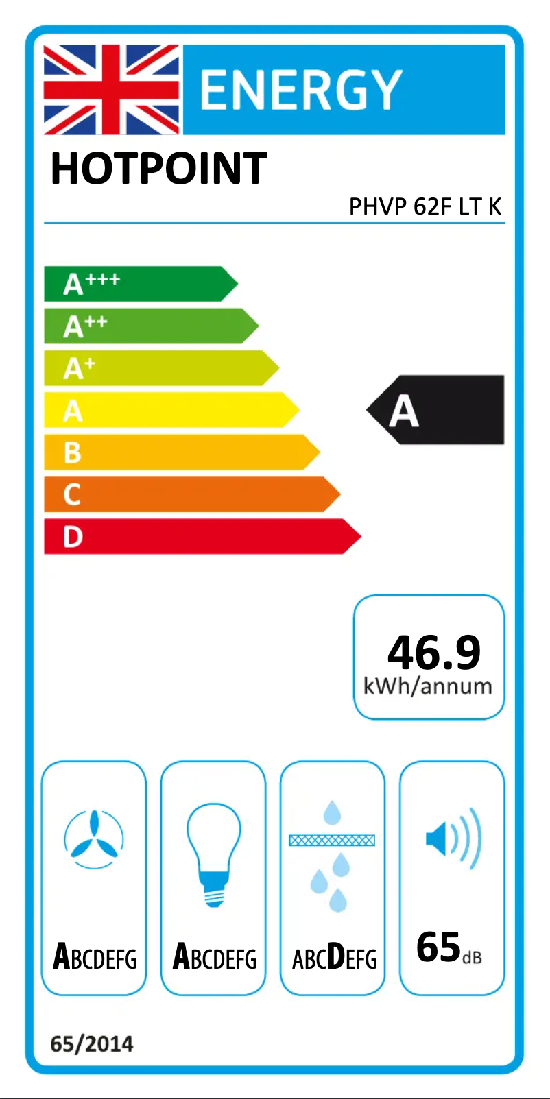 Page 1 de la notice Label énergétique Hotpoint PHVP 62F LT K