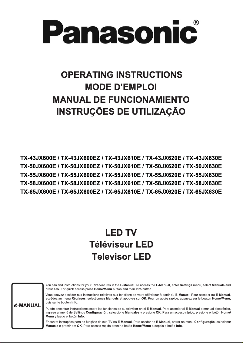 Page 1 de la notice Manuel utilisateur Panasonic TX-50JX600E