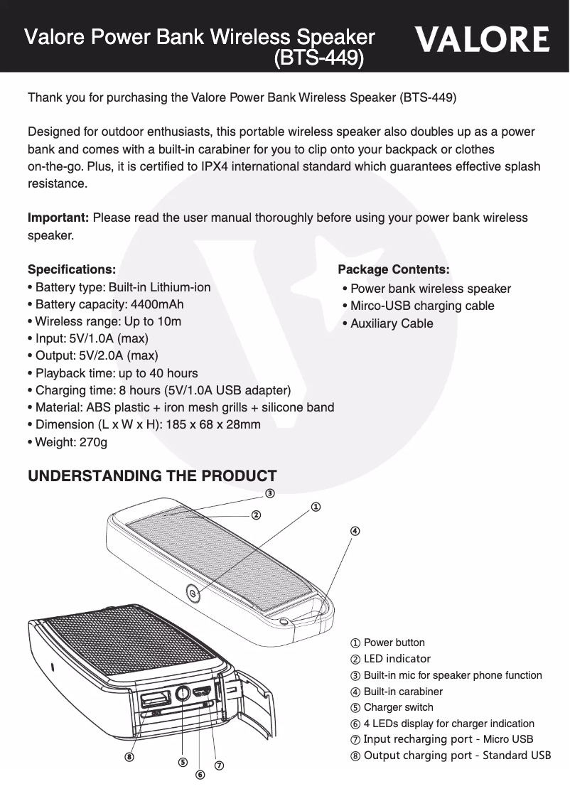 Image de la première page du manuel de l'appareil BTS-449
