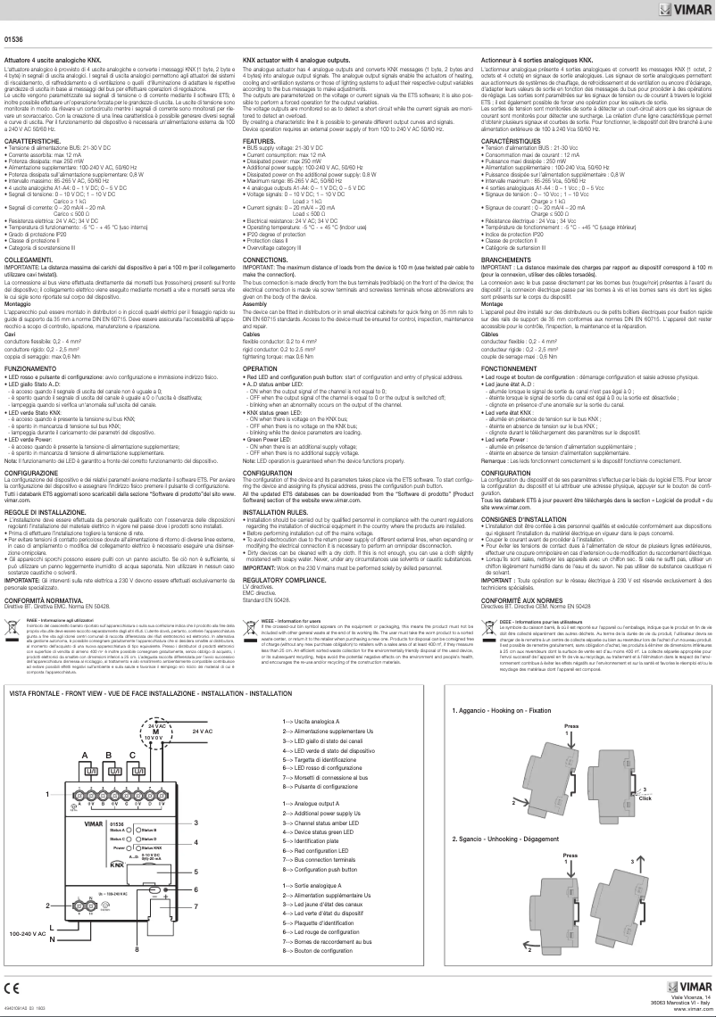 Page 1 de la notice Instructions / montage Vimar 01536