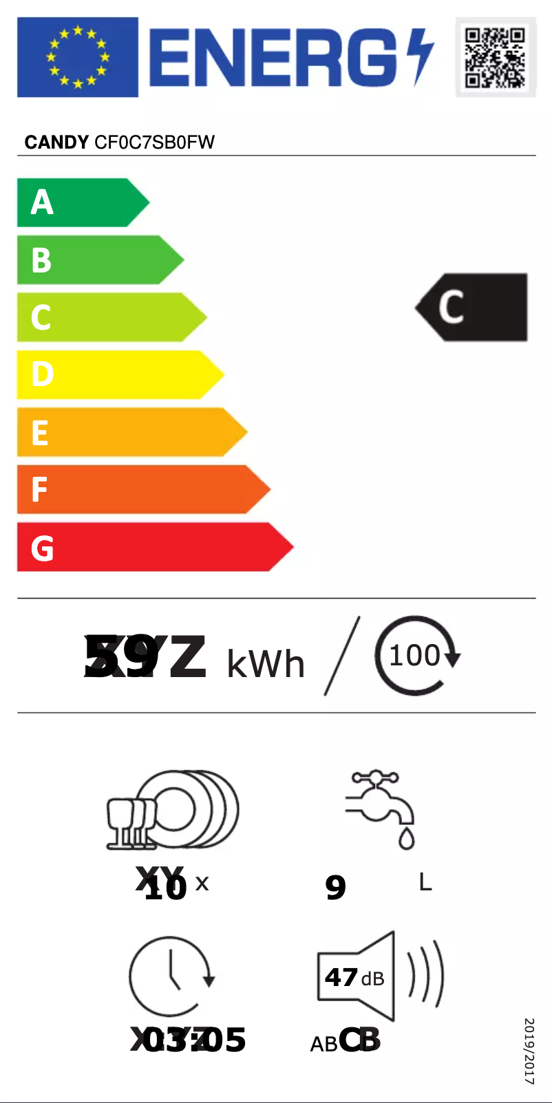 Page n°1 - Label énergétique Candy CF0C7SB0FW