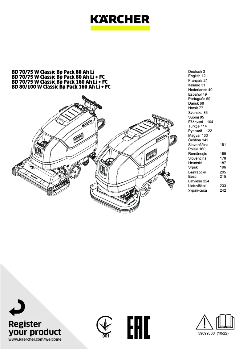 Page n°1 - Manuel utilisateur Kärcher BD 70/75 W Classic Bp