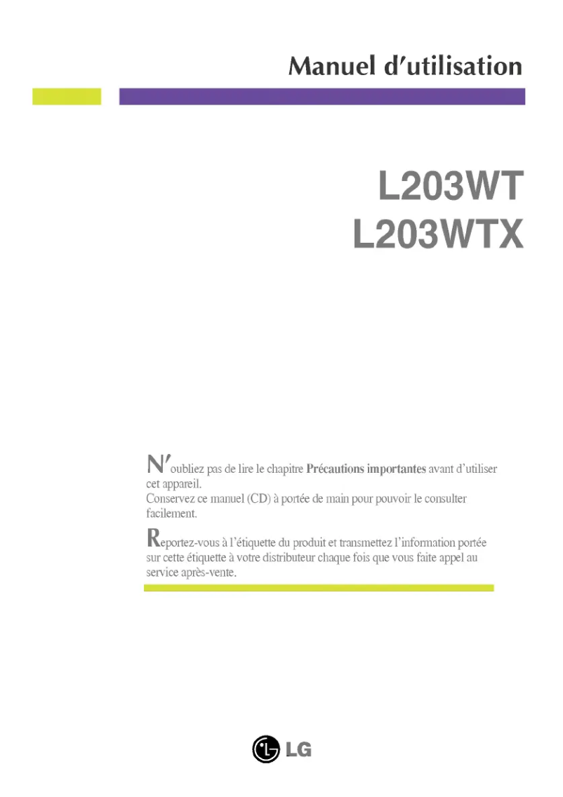 Page 1 of the manual User Manual LG L203WTX