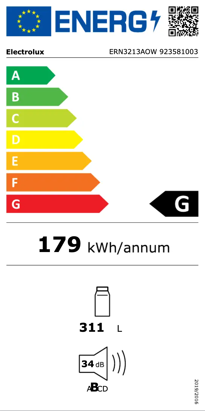 Page n°1 - Label énergétique Electrolux ERN3213AOW