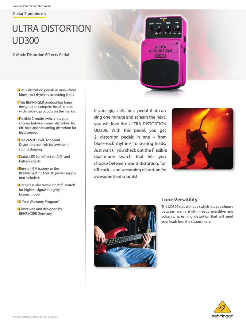 Page 1 de la notice Fiche technique Behringer Ultra Distortion UD300